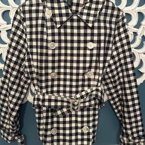 Lauren Ralph Lauren Gingham Double-Breasted Short Trench Jacket.